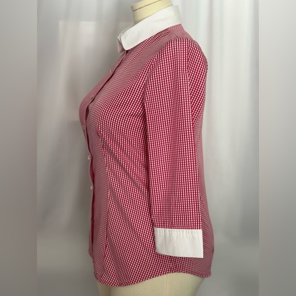 Talbots Red and White 3/4 Sleeve Fitted Button Down Shirt (851) - Picture 5 of 12